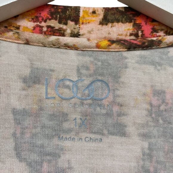 LOGO Lori Goldstein Cardigan Plus Size 1X Tunic Top V-neck Boho Orange Print Ray - Picture 6 of 7